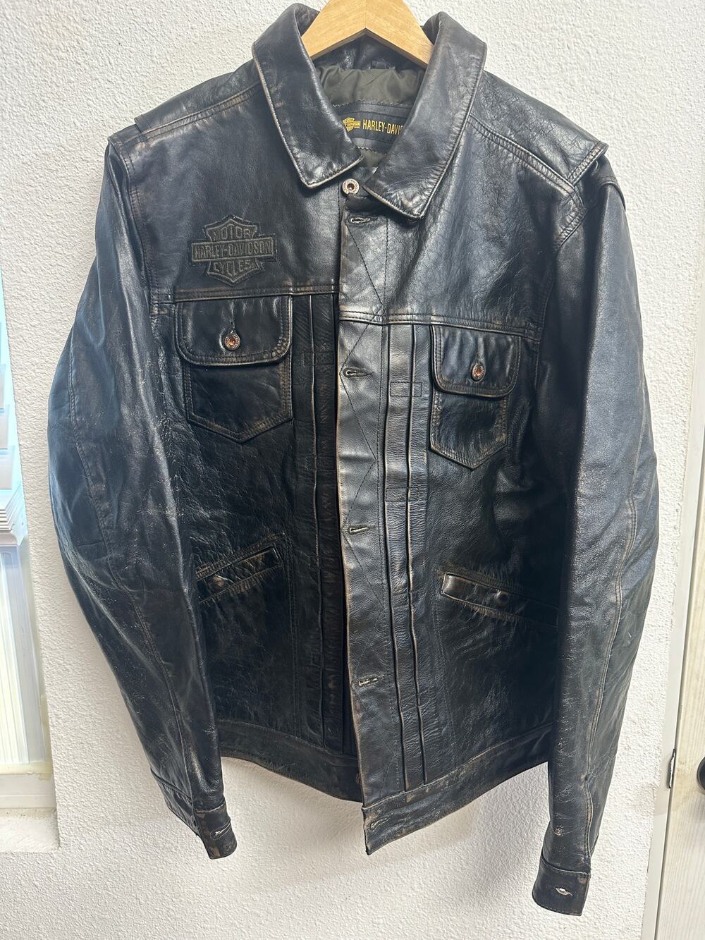 Harley Davidson Men's XL Digger Button-Up Black Leather Riding Jacket 98036-19VM
